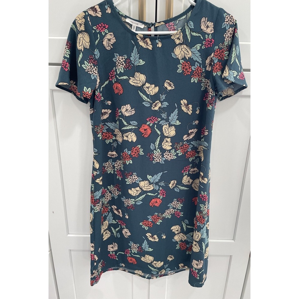 Maurices Short Sleeve Dress Green Floral Mini XS